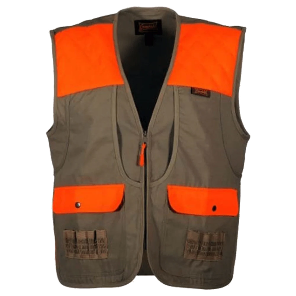 GAMEHIDE SHELTERBELT MID WEIGHT UPLAND HUNTING VEST - KHAKI/BLAZE ORANGE