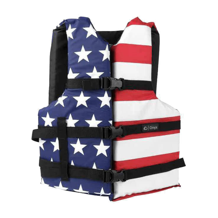 ONYX ADULT GENERAL PURPOSE LIFE JACKET - STARS & STRIPES - UNIVERSAL