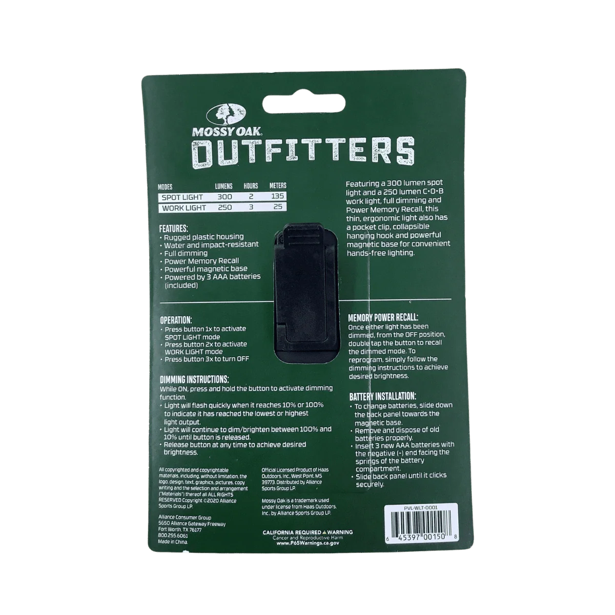 MOSSY OAK OUTFITTERS 2IN1 TASK LIGHT 300 LUMEN - Image 2