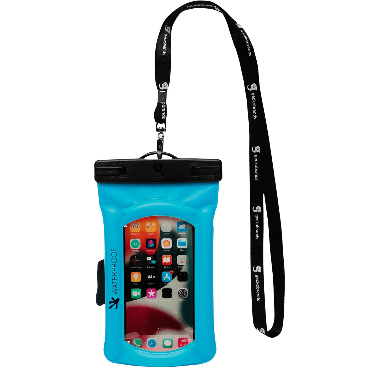 GECKOBRANDS FLOAT PHONE DRY BAG WITH ARM BAND - NEON BLUE