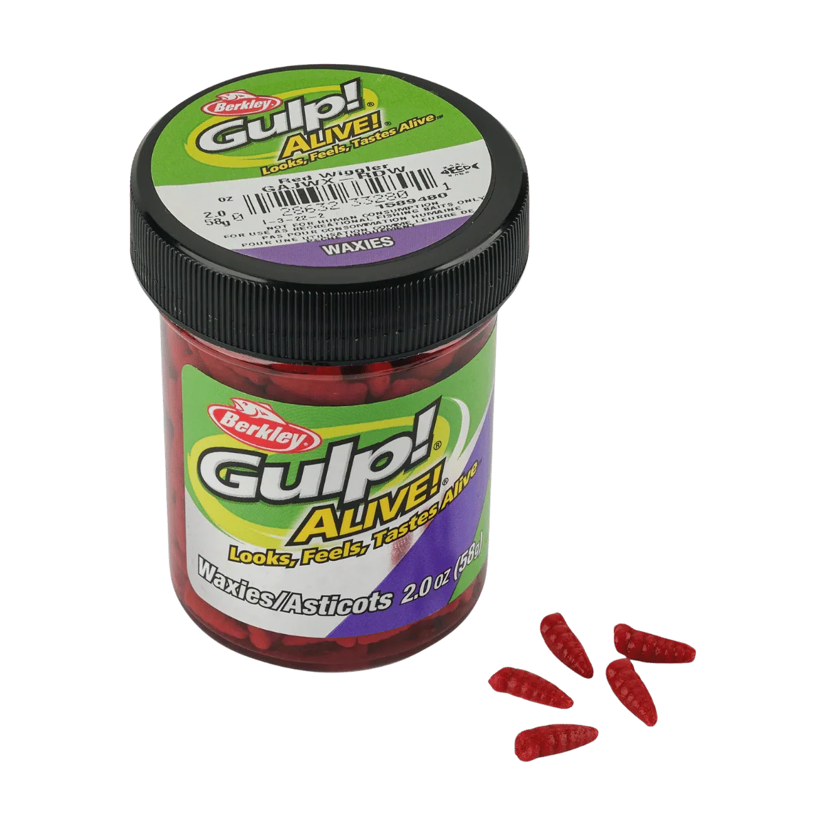 BERKLEY GULP ALIVE WAXIES FISHING LURE 1/2 IN RED WIGGLER - 2OZ JAR