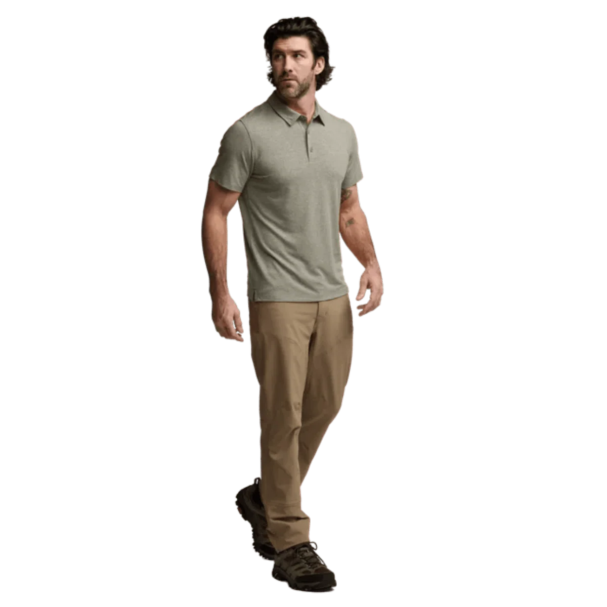 SITKA ESSENTIAL SHORT SLEEVE POLO W/ UPF 50+ - OAK HEATHER - Image 2