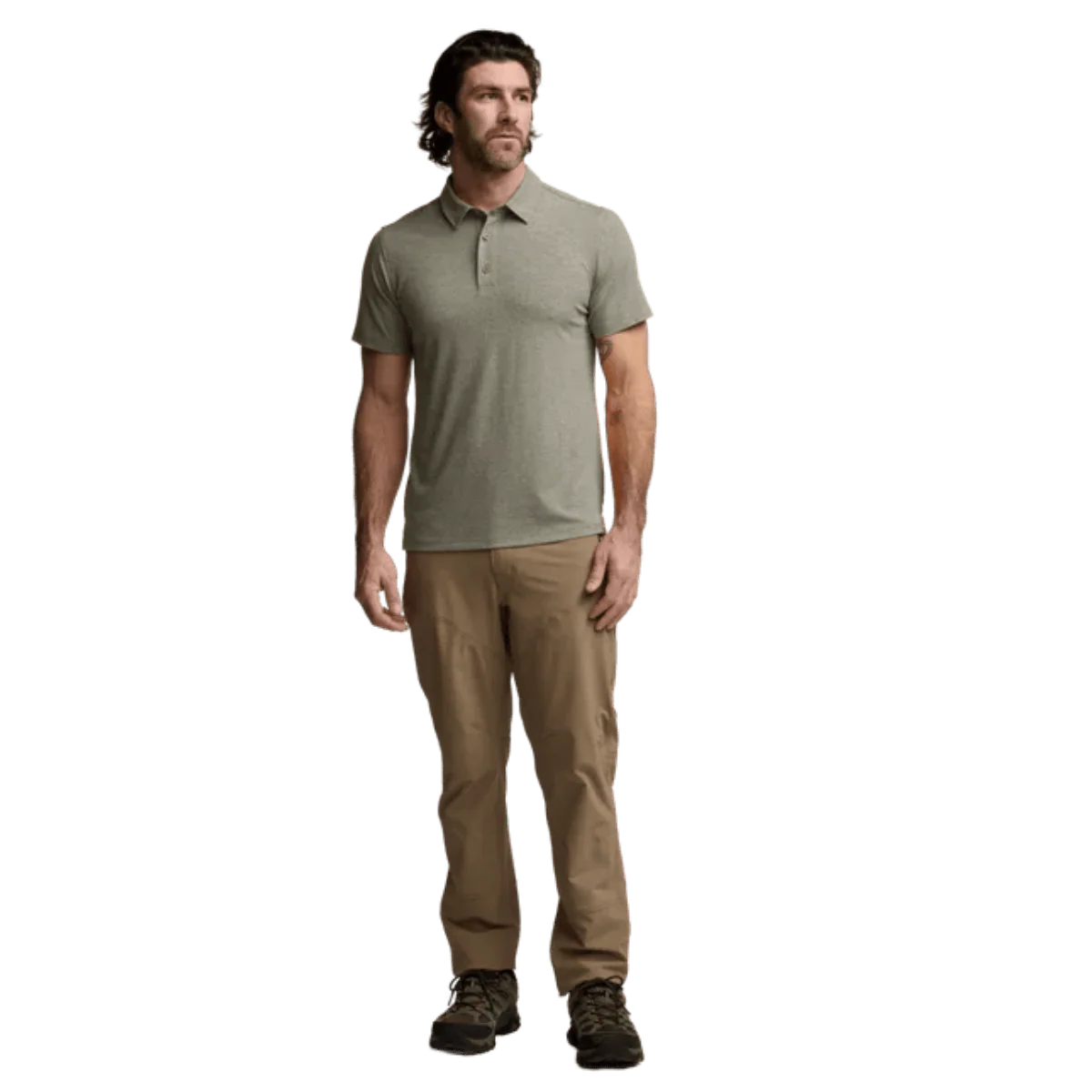 SITKA ESSENTIAL SHORT SLEEVE POLO W/ UPF 50+ - OAK HEATHER - Image 4