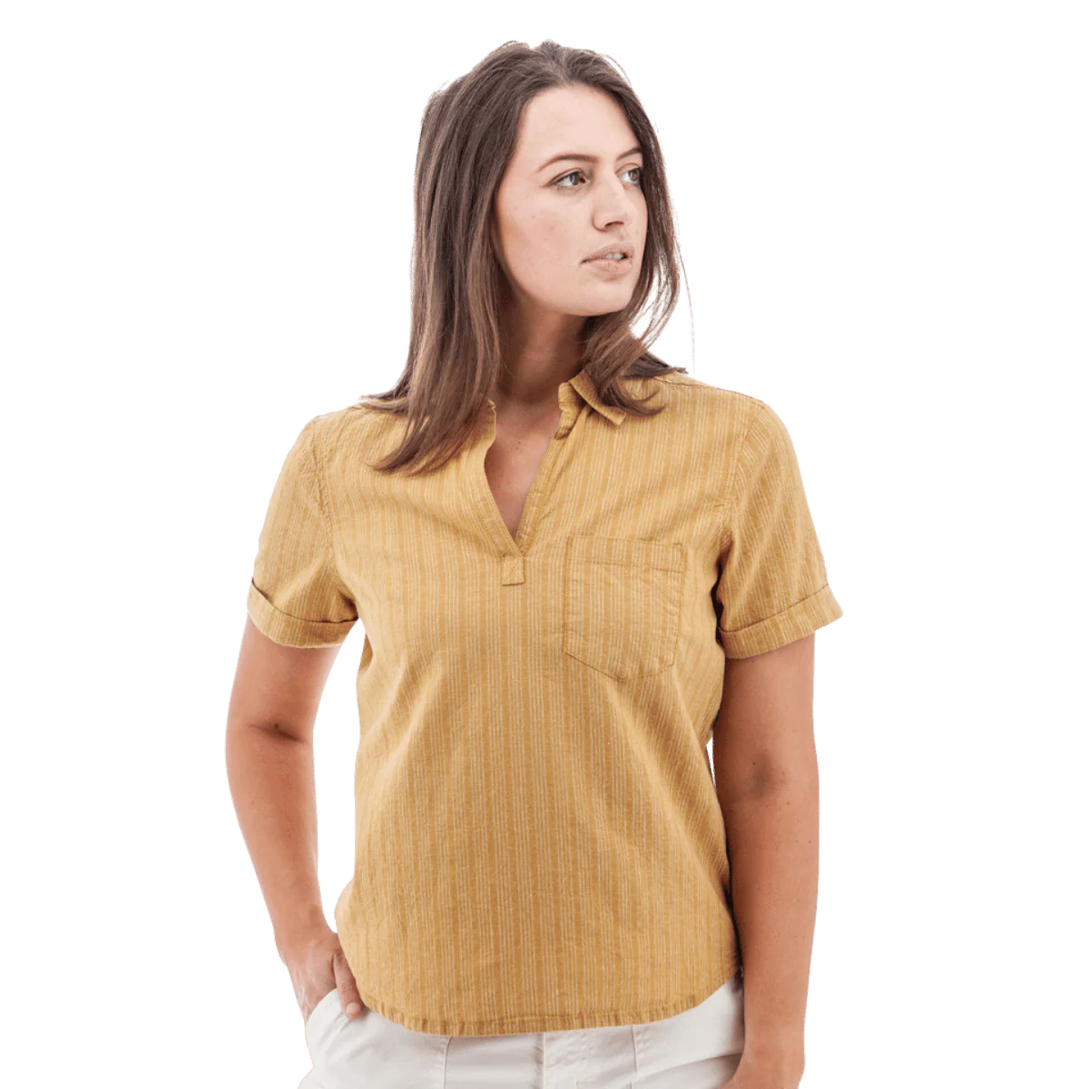 AVENTURA WOMEN'S BREEZY POPOVER CAMP SHIRT - AMBER GOLD