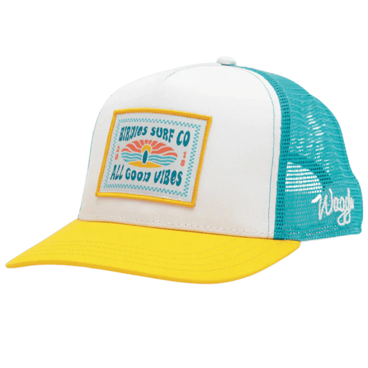WAGGLE GOLF BIRDIE'S SURF CO TRUCKER HAT WHITE