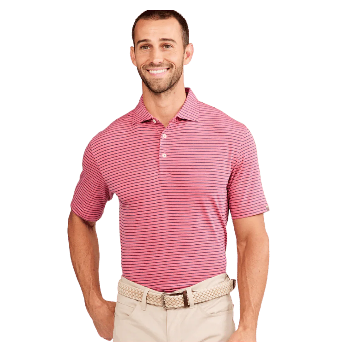 TASC CLOUD POLO BROOKLINE STRIPE - RUBY HEATHER/MARINE BLUE - Image 2