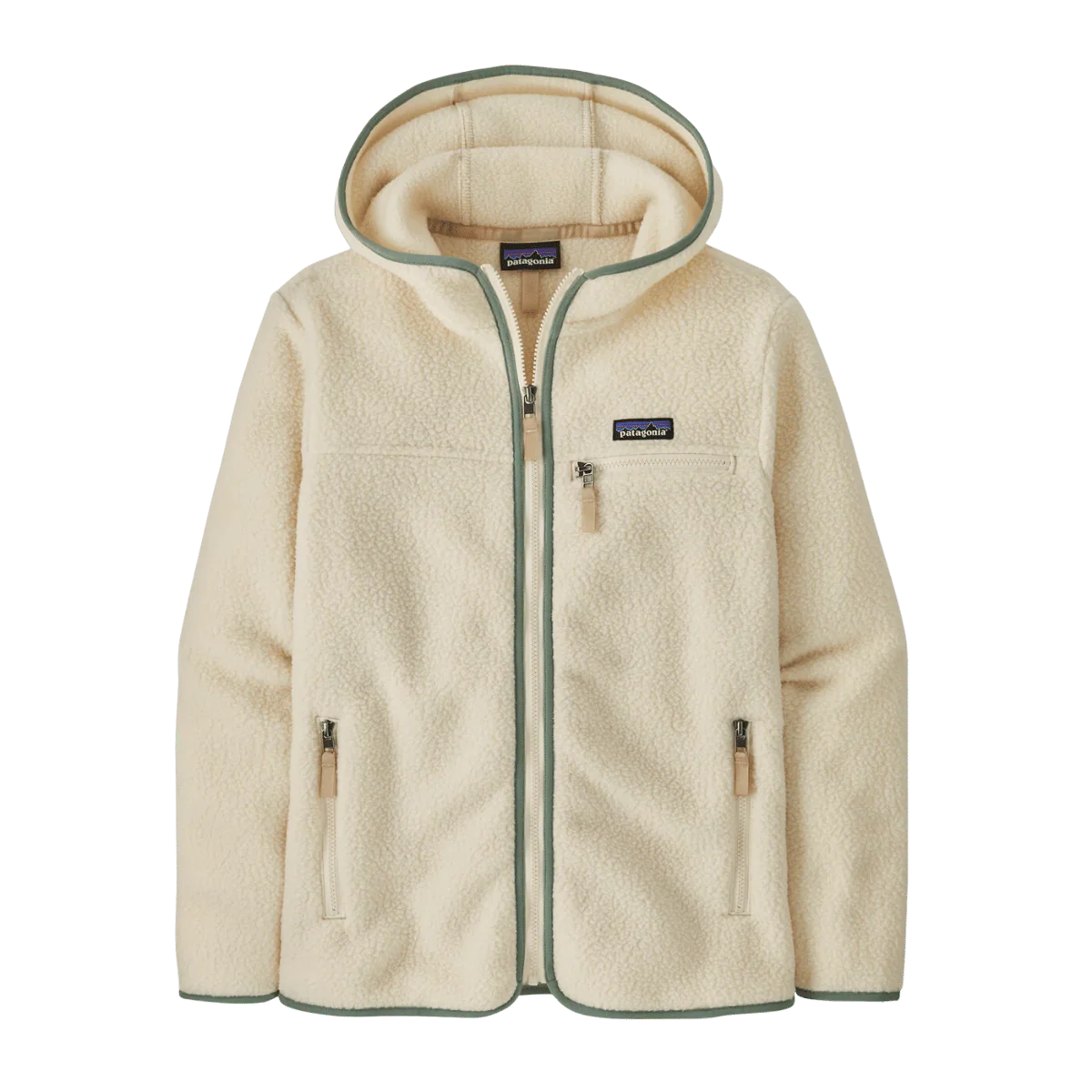 PATAGONIA WOMEN'S RETRO PILE HOODY - NATURAL W/ELLWOOD GREEN