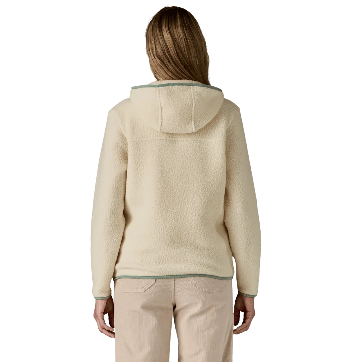 PATAGONIA WOMEN'S RETRO PILE HOODY - NATURAL W/ELLWOOD GREEN - Image 3