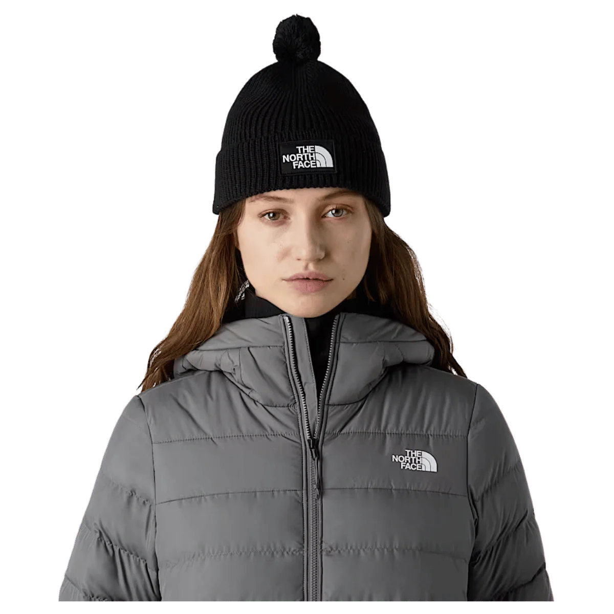 NORTHFACE TNF LOGO BOX REMOVABLE POM BEANIE - TNF BLACK - Image 2