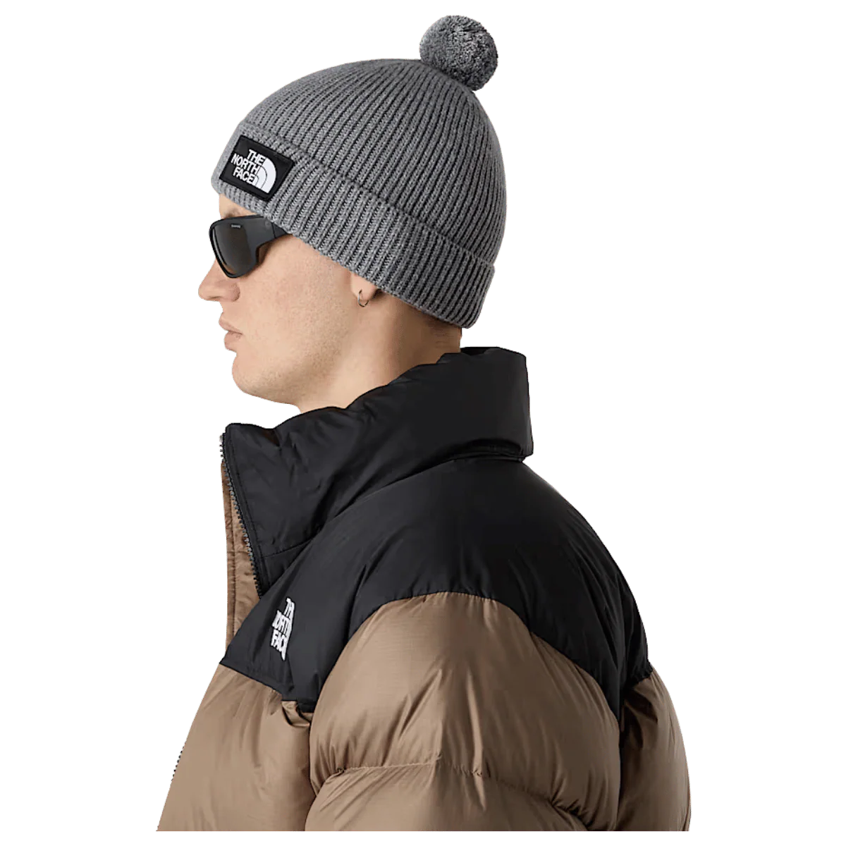 NORTHFACE TNF LOGO BOX REMOVABLE POM BEANIE - TNF MEDIUM GREY HEATHER - Image 3