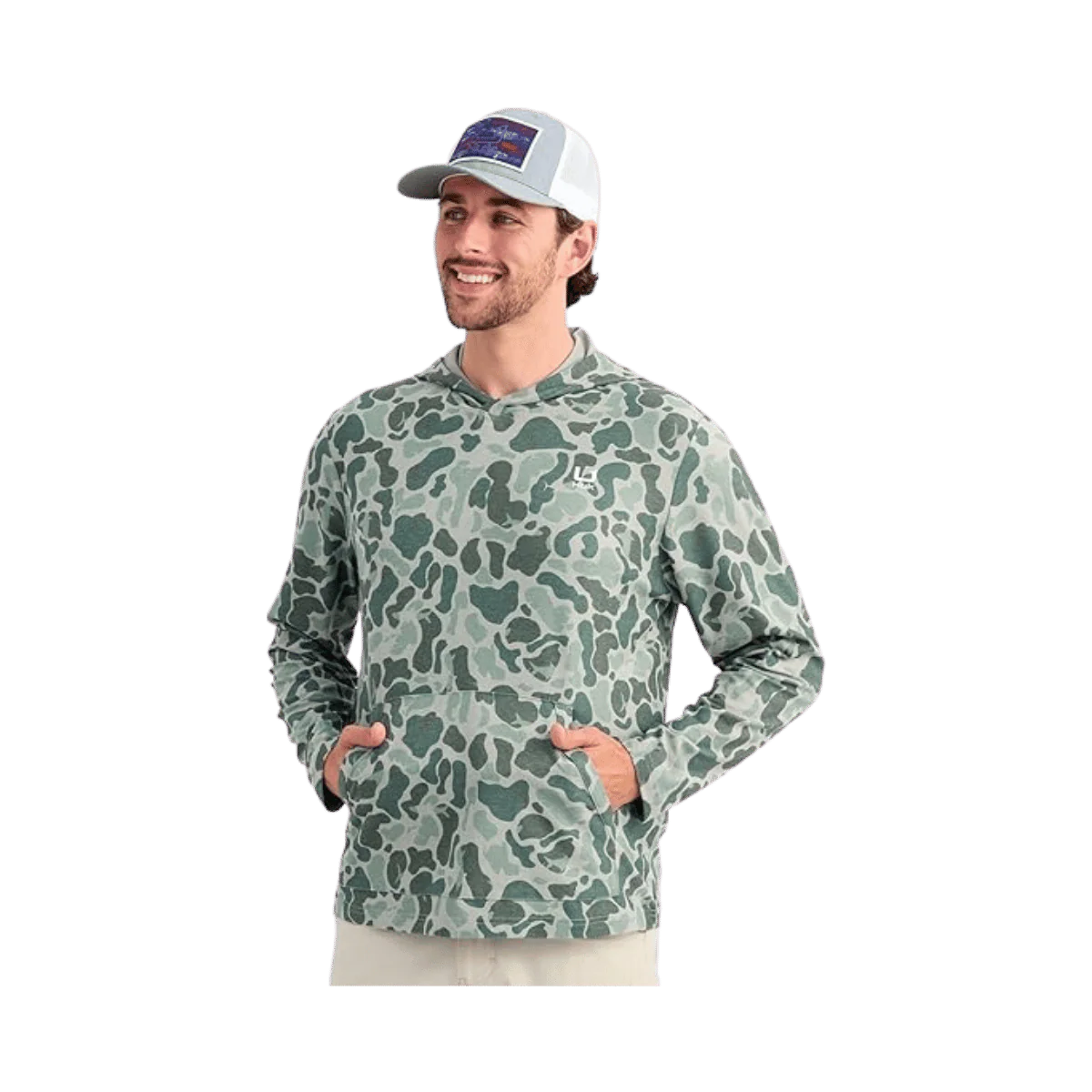 HUK MEN'S LEEWARD LW FLC PRT HOODIE - VOLCANIC ASH