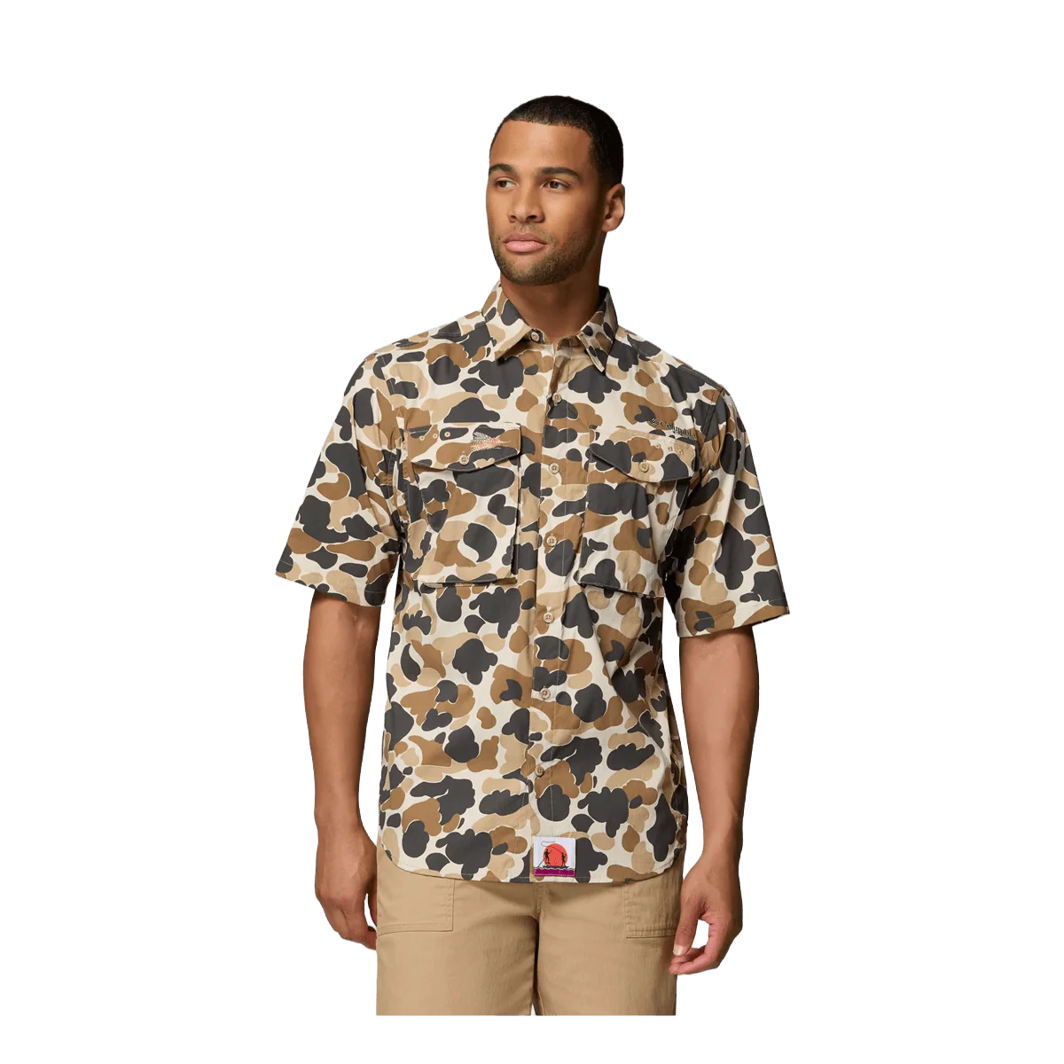 COLUMBIA MEN'S PFG BONEFISH FLATS PRINTED SS SHIRT - BLEACHED CERAMIC DELTA HUNTER