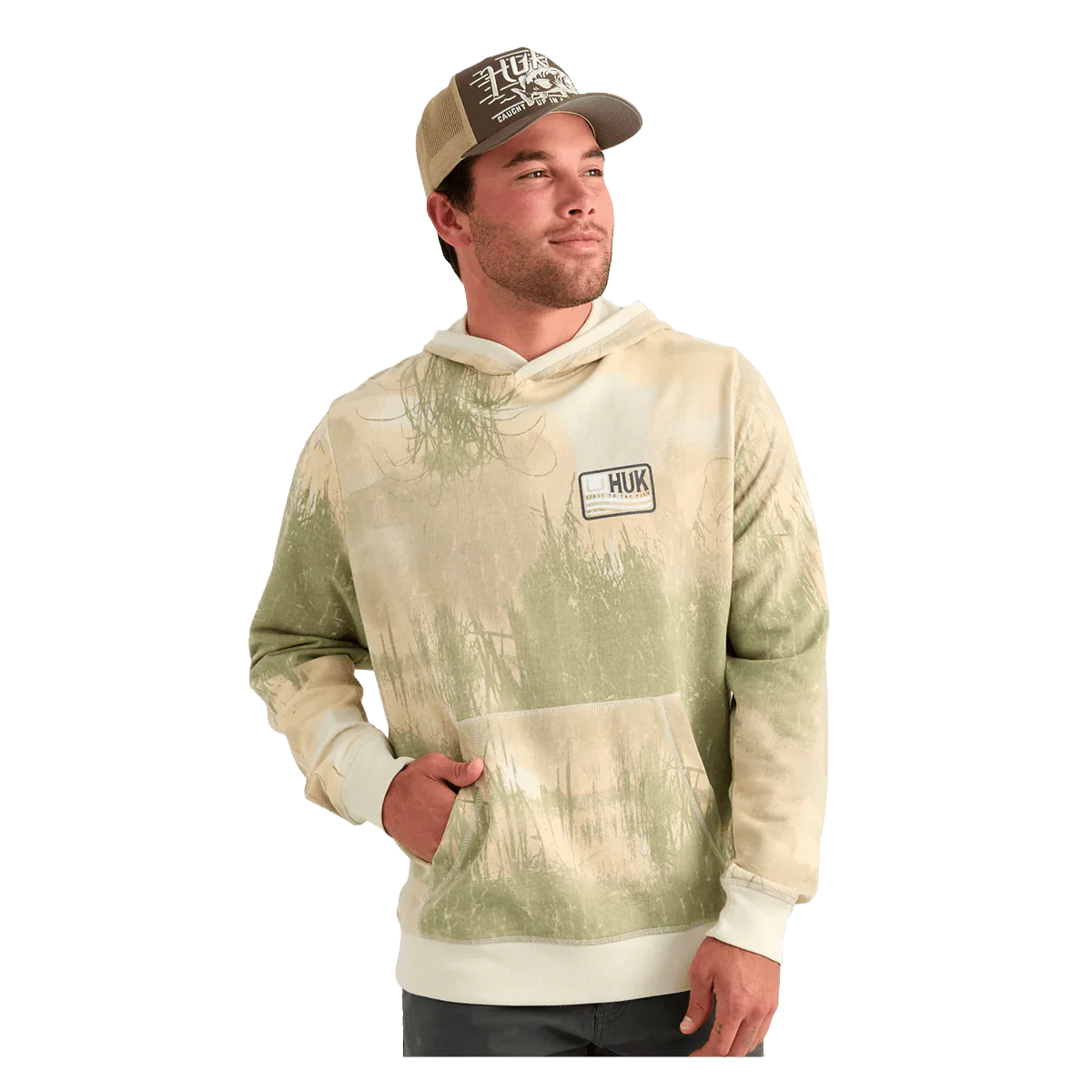 HUK EDISTO PRINTED TERRY HOODIE - SILVER BIRCH - Image 2