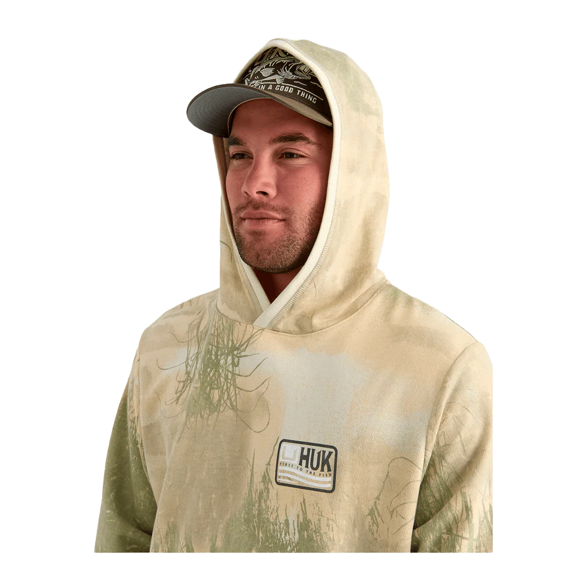 HUK EDISTO PRINTED TERRY HOODIE - SILVER BIRCH - Image 3