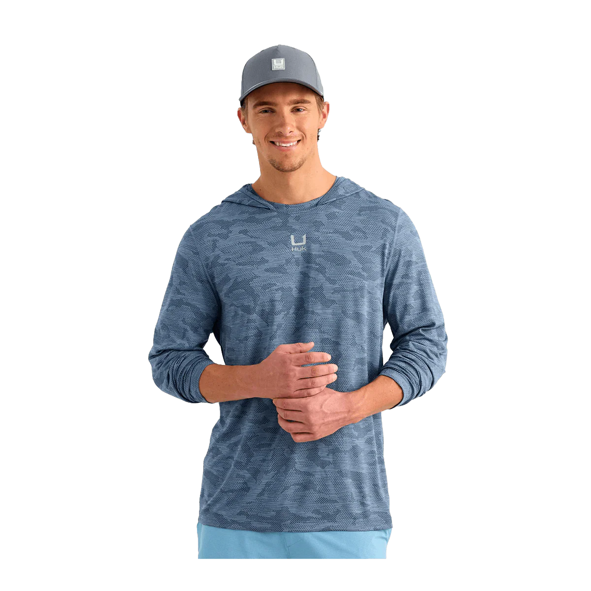 HUK A1A PRO HOODIE - STORMY BLUE CAMO