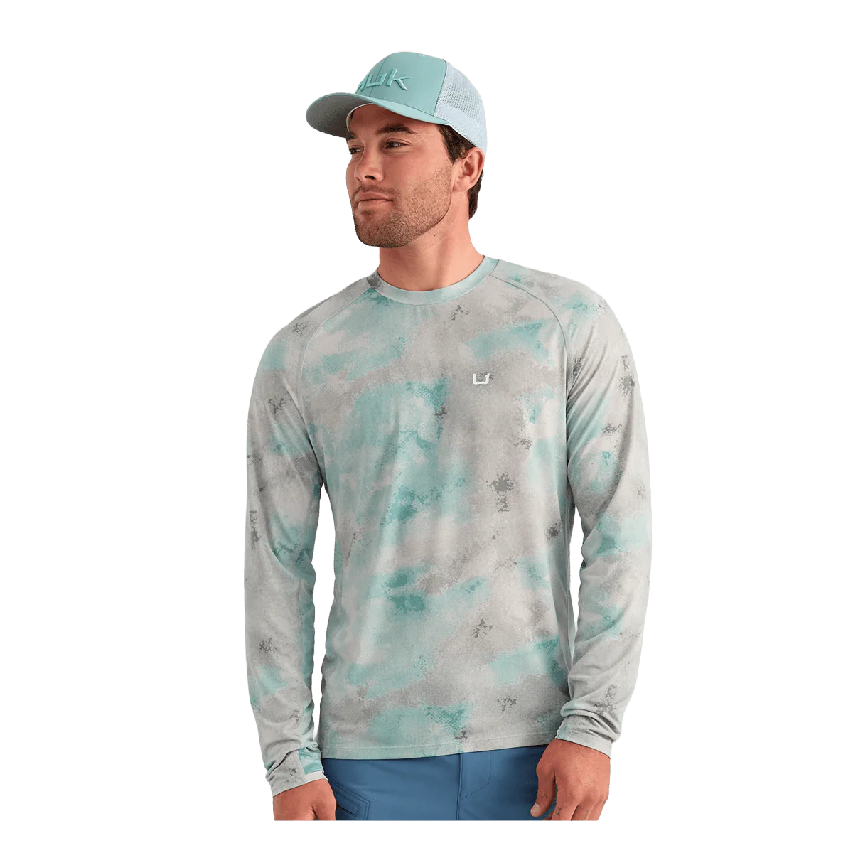 HUK WATERSHED PRINTED CREW - MINERAL BLUE