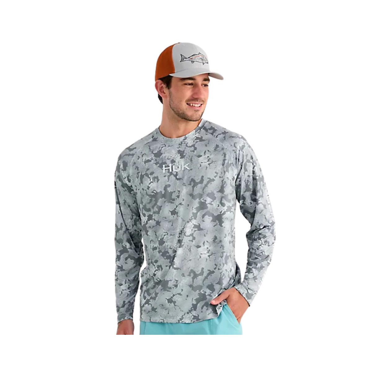 HUK AIRWEIGHT PRINTED L/S CREW