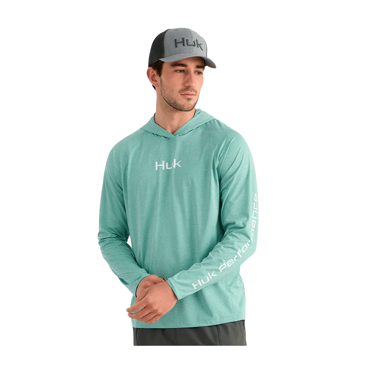 HUK AIRWEIGHT L/S HOODIE - MARINE BLUE HEATHER