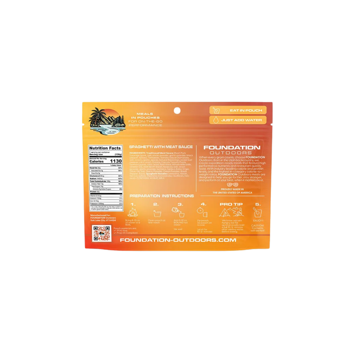 FOUNDATION OUTDOORS SPAGHETTI W/ MEAT SAUCE MEAL - Image 2