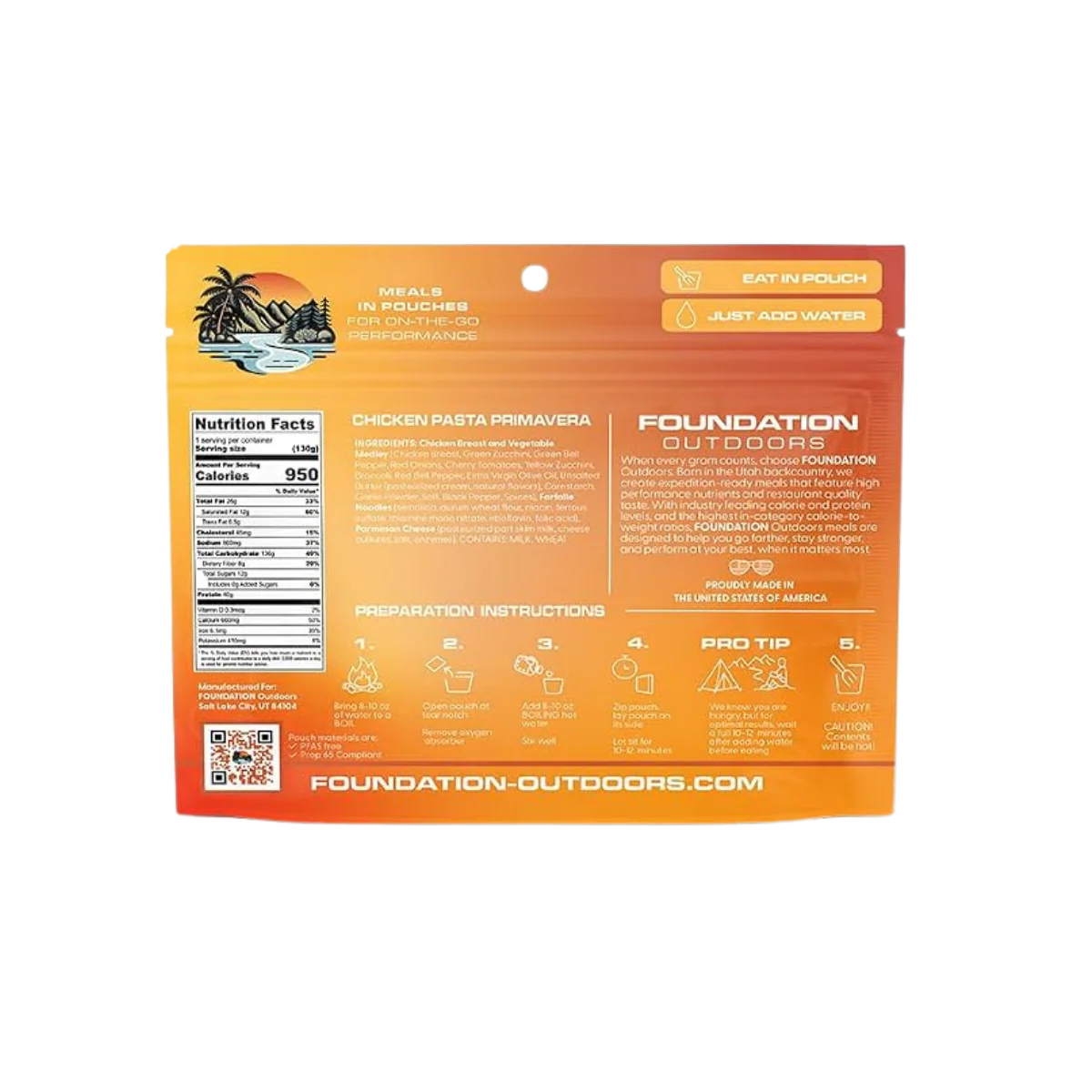 FOUNDATION OUTDOORS CHICKEN PASTA PRIMAVERA MEAL - Image 2