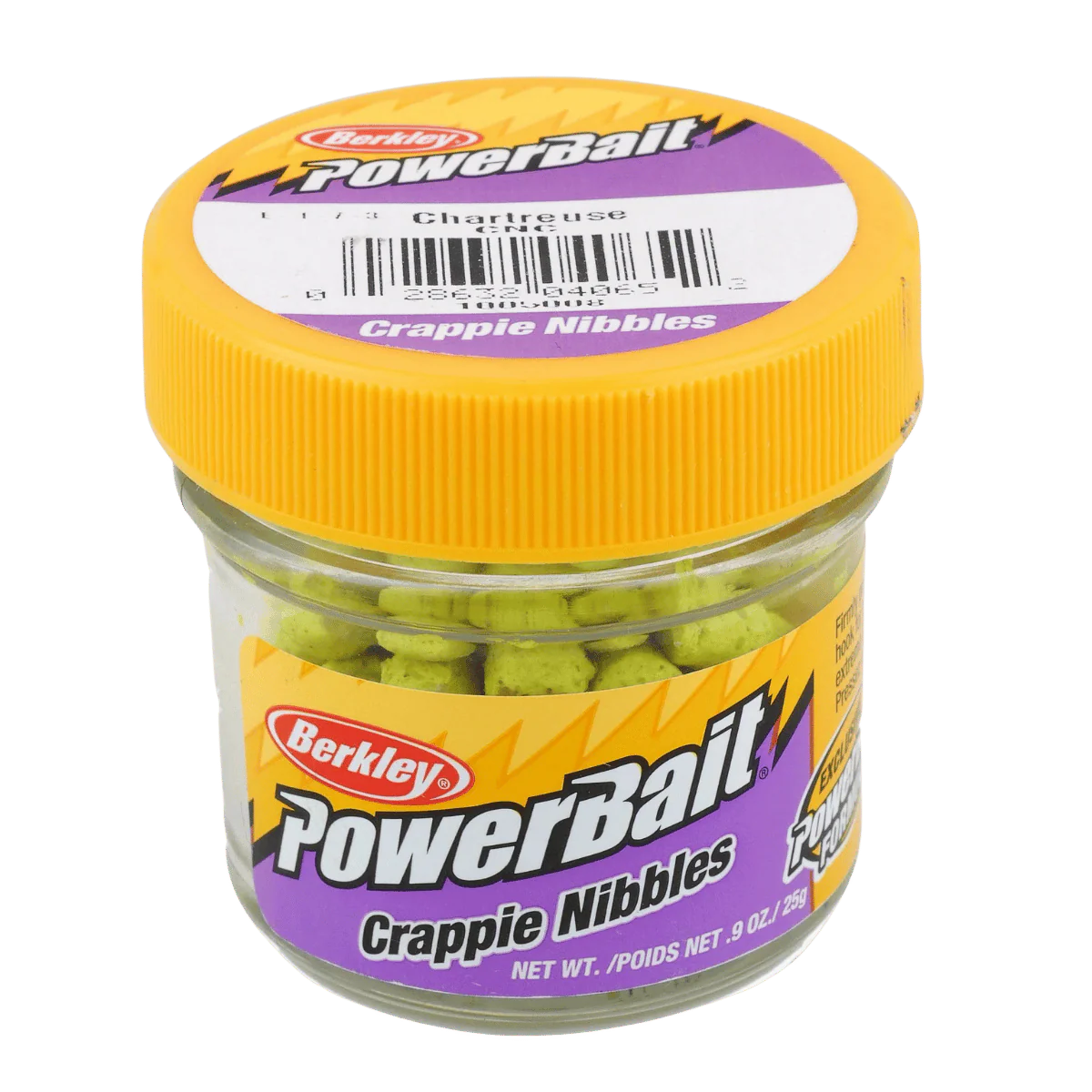 BERKLEY POWERBAIT CRAPPIE NIBBLES FISHING LURE CHARTREUSE SM JAR