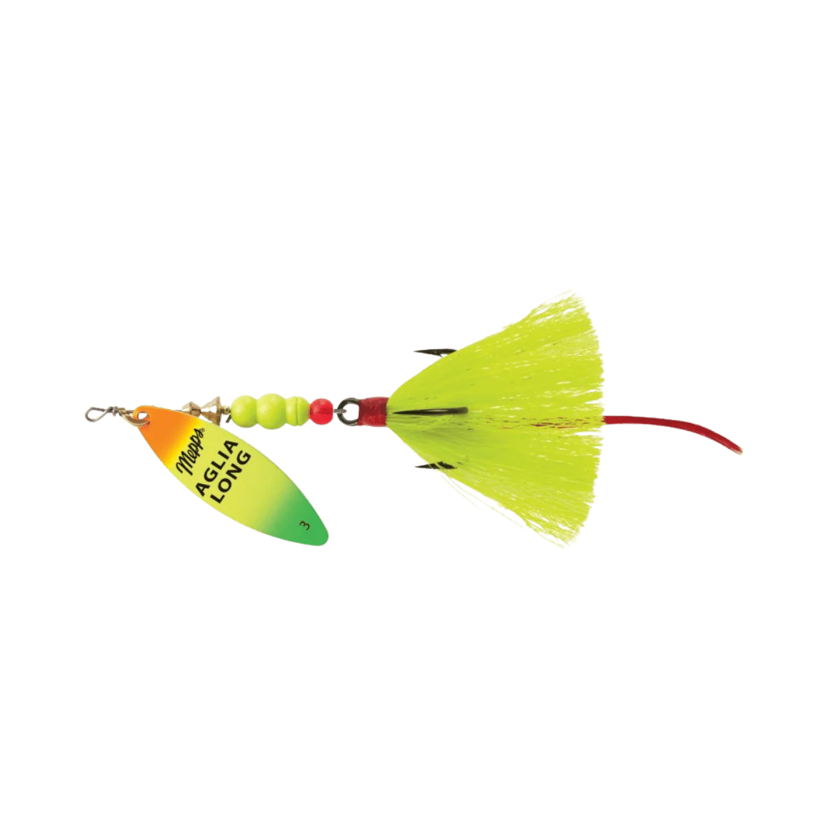 MEPPS AGLIA LONG DRESSED SPINNER LURE 1/2OZ FIRETIGER YLW TAIL