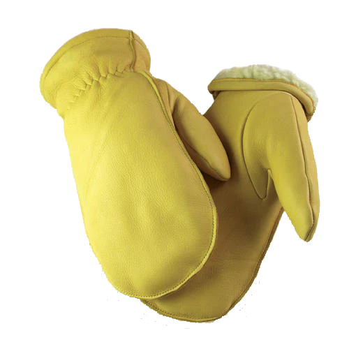 Full Grain Deerskin Sherpa Lined Mitts – Windproof - Tan