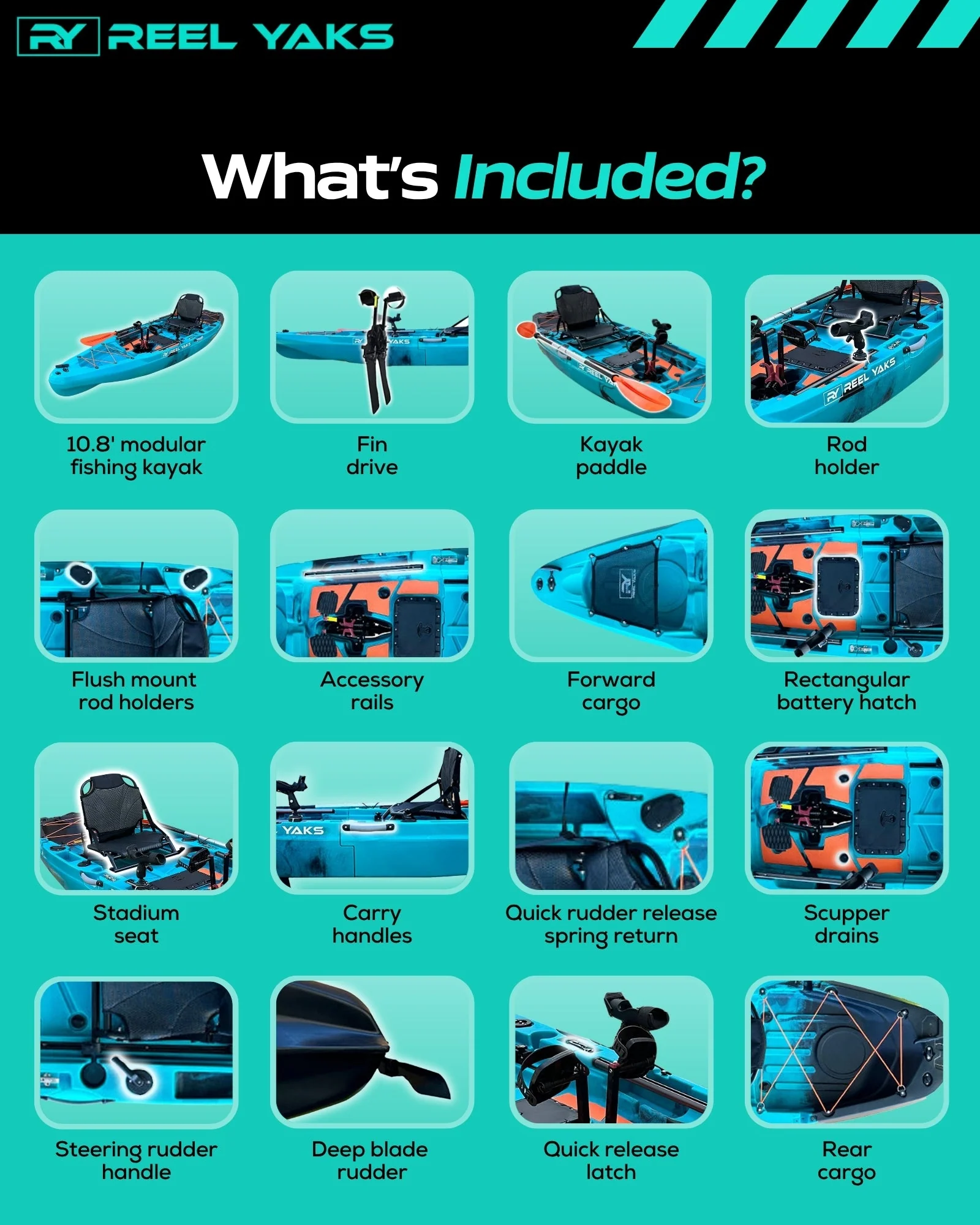 ReelYaks Rapido 10.8ft Fin Drive Modular Fishing Kayak - Image 30