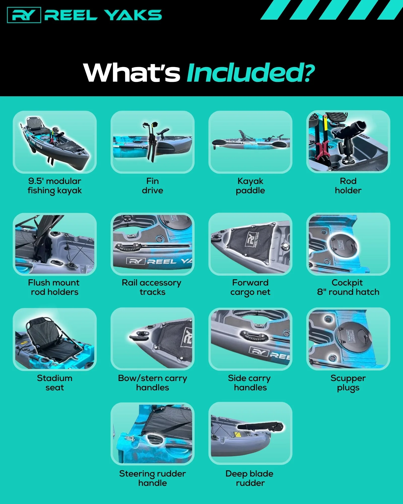 ReelYaks Raptor 9.5ft Fin Drive Modular Fishing Kayak - Image 23